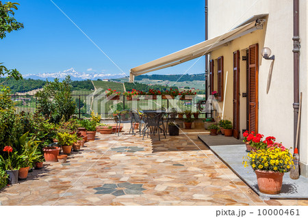 House terrace with view on hills in Italy. House terrace with view on hills in Italy. 10000461