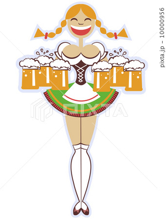 oktoberfest waitress with glasses of beer.Vector woman illustrat 10000956