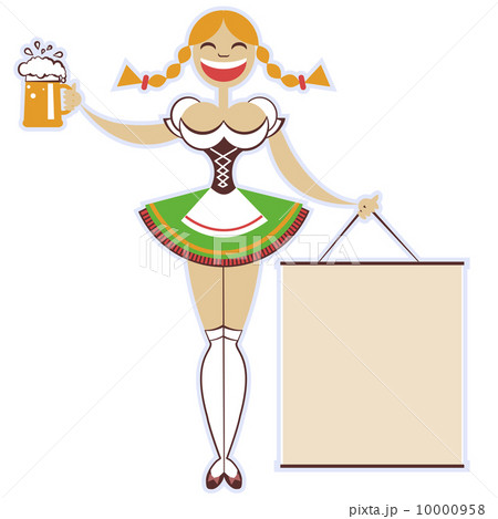 oktoberfest girl with glass of beer and paper foer text.Vector w 10000958