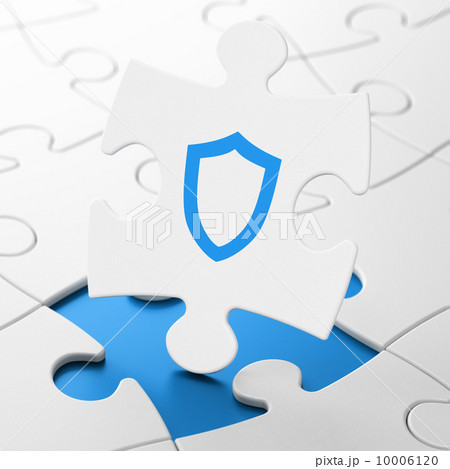 Protection concept: Contoured Shield on puzzle background Protection concept: Contoured Shield on puzzle background 10006120