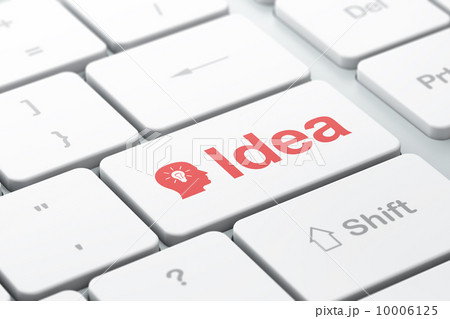 Advertising concept: Head With Light Bulb and Idea on keyboard Advertising concept: Head With Light Bulb and Idea on keyboard 10006125