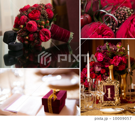 collage of wedding pictures decorations in red colour collage of wedding pictures decorations in red colour 10009057