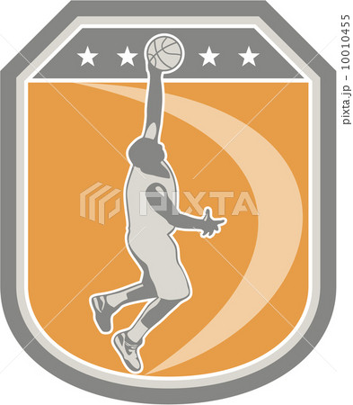 Basketball Player Rebounding Ball Shield Retro Basketball Player Rebounding Ball Shield Retro 10010455