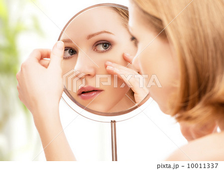 young beautiful healthy woman and reflection in the mirror young beautiful healthy woman and reflection in the mirror 10011337
