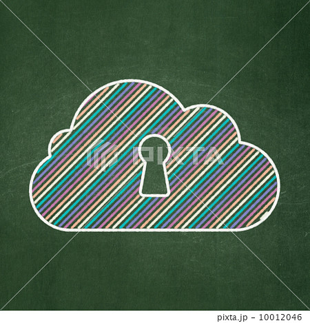 networking concept: Cloud With Keyhole on chalkboard background 10012046
