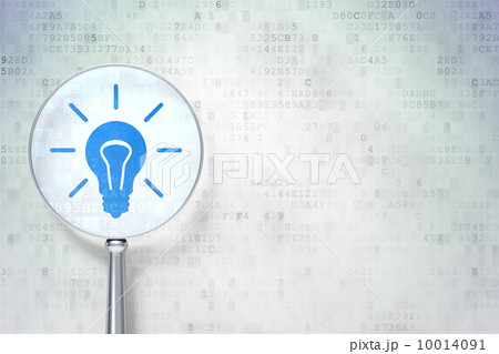 Finance concept: Light Bulb with optical glass on digital background Finance concept: Light Bulb with optical glass on digital background 10014091