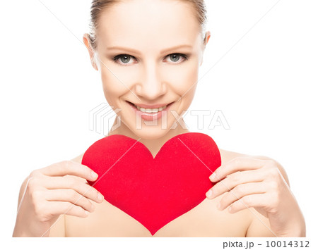 face of a beautiful young woman with red heart face of a beautiful young woman with red heart 10014312