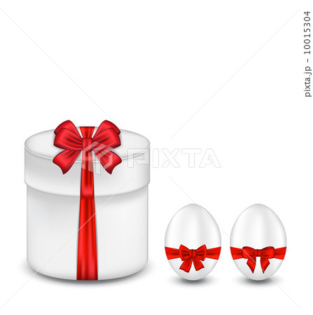 Easter gift box with red bow and eggs Easter gift box with red bow and eggs 10015304