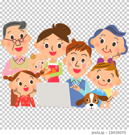 3世代家族でパソコンを見る 10016070