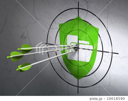 Finance concept: arrows in Folder With Shield target on wall background 10018590