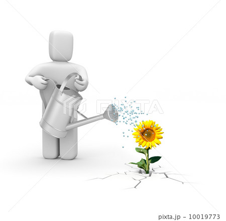 Worker with watering can and sunflower Worker with watering can and sunflower 10019773