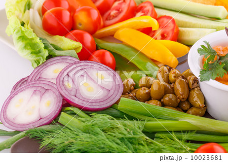 Vegetables, olives, herbs closeup picture. Vegetables, olives, herbs closeup picture. 10023681