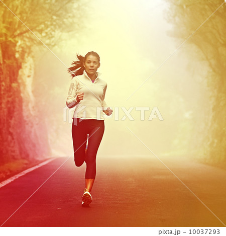 Running woman jogging on road Running woman jogging on road 10037293