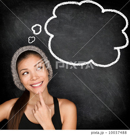 Thinking student hipster woman by blackboard 10037488