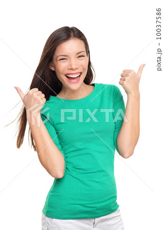 Thumbs up happy excited woman isolated Thumbs up happy excited woman isolated 10037586