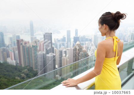 Hong Kong Victoria Peak Asian tourist woman Hong Kong Victoria Peak Asian tourist woman 10037665