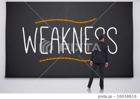 Businessman reading the word weakness 10038619