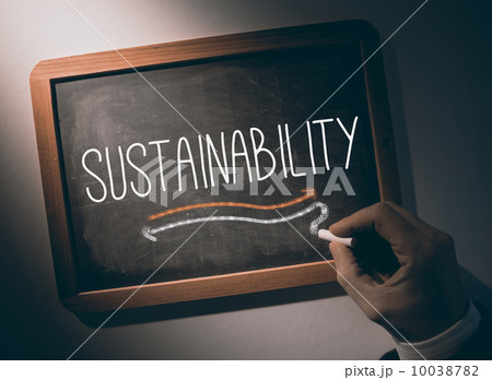 Hand writing Sustainability on chalkboard 10038782