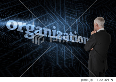 Organization against futuristic black and blue background Organization against futuristic black and blue background 10038919