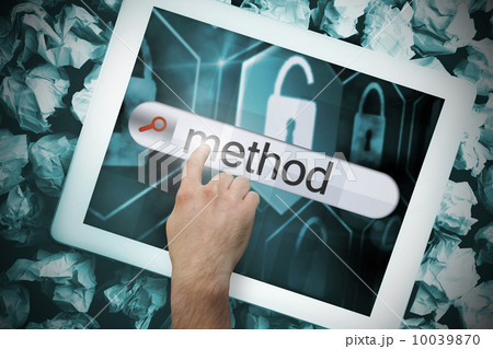 Hand touching method on search bar on tablet screen Hand touching method on search bar on tablet screen 10039870