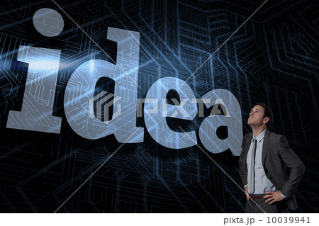 Idea against futuristic black and blue background Idea against futuristic black and blue background 10039941