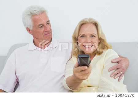 Senior couple watching television 10041870