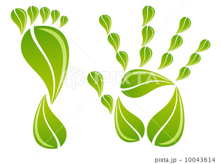hand and foot with green leaves, vector background 10043614