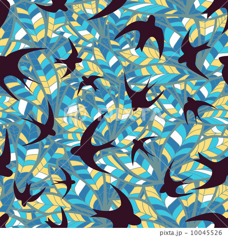 swallow silhouette on abstract colored feathers 10045526