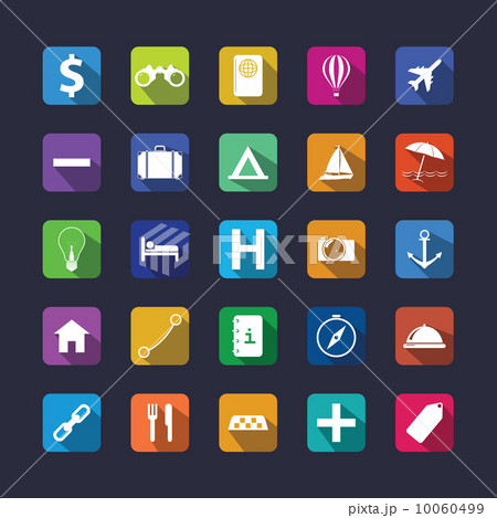 Flat travel icon set with shadow 10060499