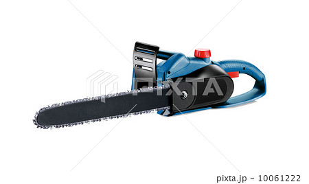 Blue chain saw on a white background. 10061222