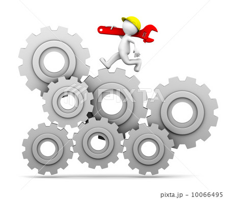 Industrial worker running up a gear mechanism Industrial worker running up a gear mechanism 10066495