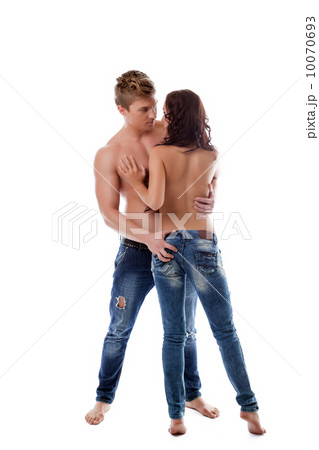 Excited topless lovers posing hugging each other Excited topless lovers posing hugging each other 10070693