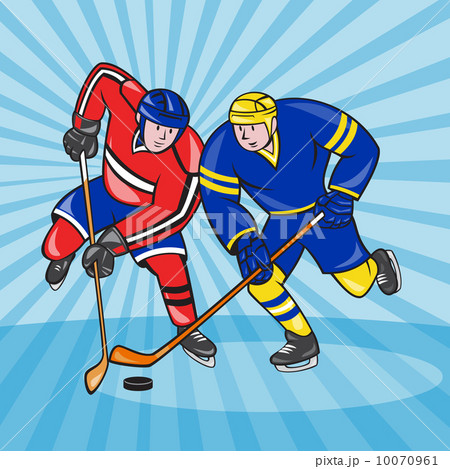 Ice Hockey Player Front With Stick Retro 10070961
