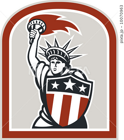 Statue of Liberty Holding Flaming Torch Shield Retro 10070963
