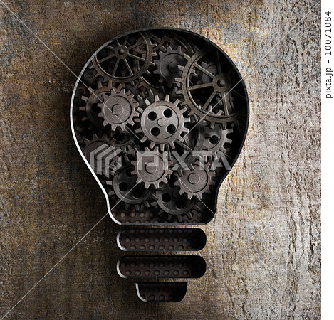 lighting bulb business concept with working gears and cogs in ru 10071084