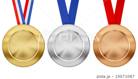 gold, silver, bronze medal set with different ribbons isolated o 10071087