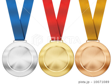 gold, silver, bronze medals with ribbon isolated on white 10071089