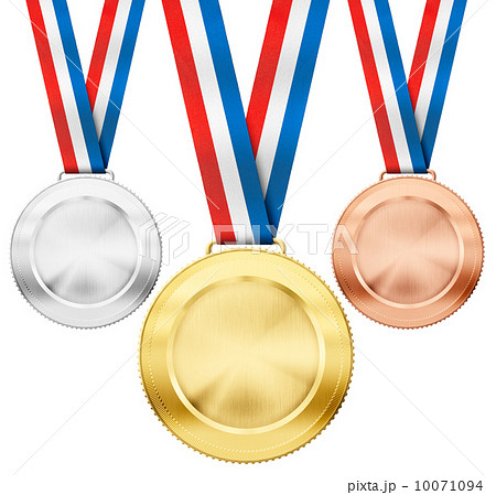 gold, silver, bronze realistic sport medals with tricolor ribbon 10071094