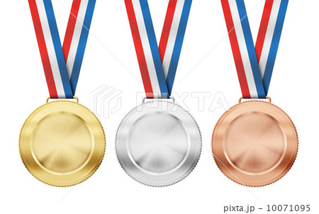 gold, silver, bronze realistic sport medals with tricolor ribbon 10071095