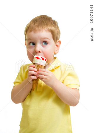 Kid eating ice cream with isolated 10071141