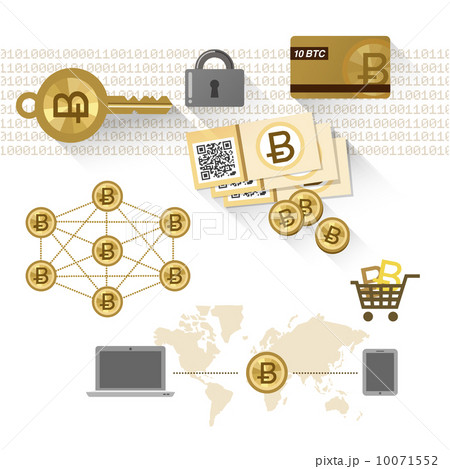 Bitcoin Related Items P2p System Secure Key のイラスト素材