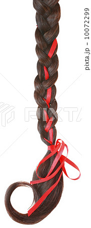 Women braid decorated with a red bow isolated on white. 10072299