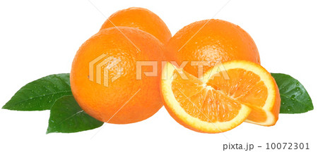 Ripe sliced orange with leaf 10072301