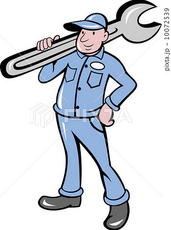 mechanic with spanner wrench standing 10072539