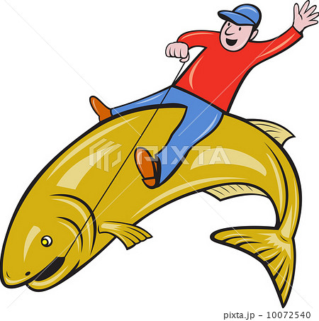 Fisherman Riding Jumping Trout Fish Fisherman Riding Jumping Trout Fish 10072540
