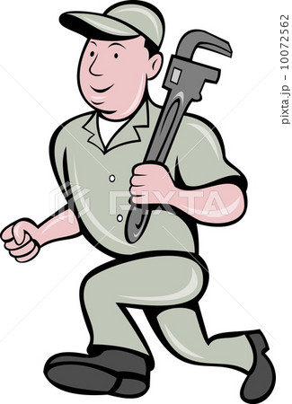 plumber with monkey wrench running 10072562