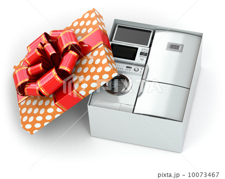 Home appliance in gift box with ribbons and bow 10073467