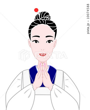 喜ぶ割烹着の女性のイラスト素材