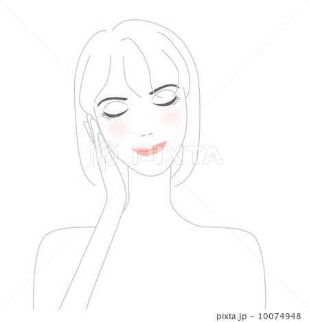 顔に手を添える女性 イラストのイラスト素材