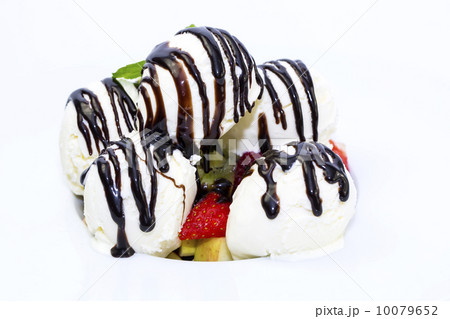 fruit salad and ice cream on white background 10079652